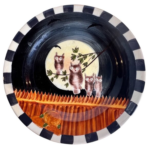 Sakura Pumpkin Hollow Salad Plate With Owls Bats Halloween David Carter Brown - Picture 1 of 4